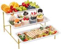 Lifewit 3 szintes tortaállvány összecsukható sárga fém polccal, 36x17 cm tálcákkal 1