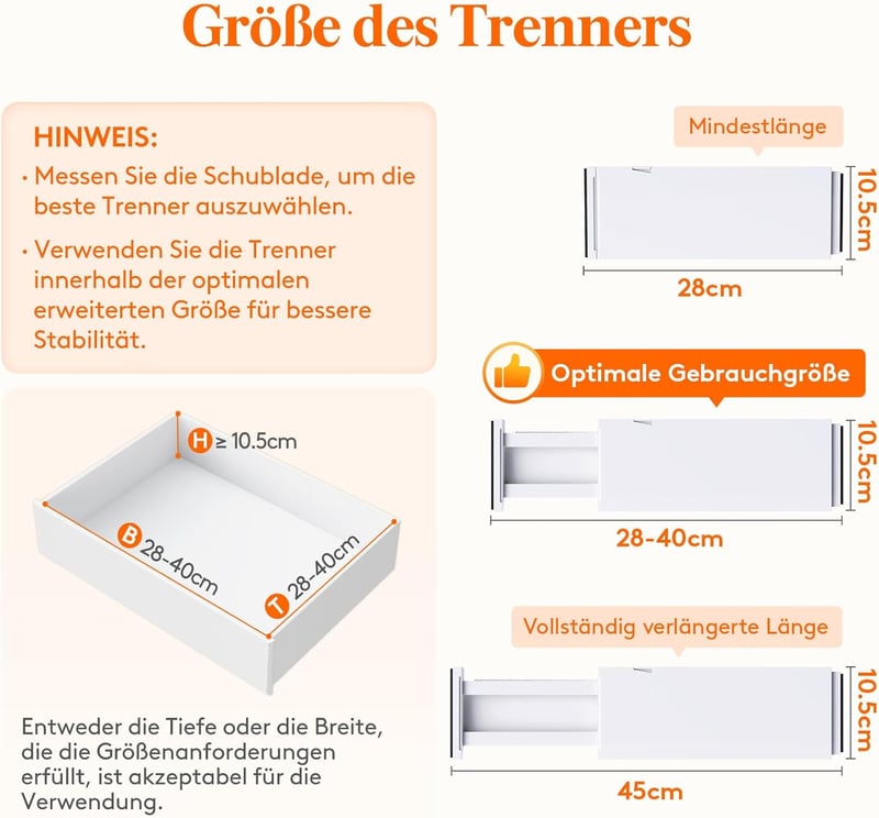 Lifewit 4 db-os Állítható Fiókrendező Szett 27-40 cm Hosszúságú Fiókokhoz, Fehér Elválasztó Rendszer Ruhásszekrénybe, Konyhába, Irodába