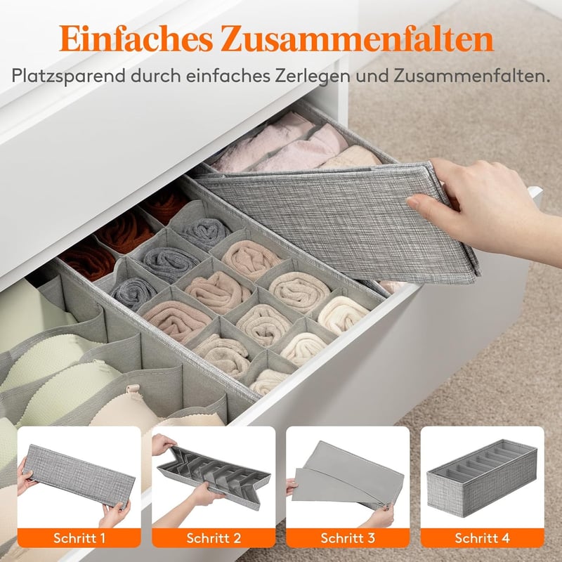 Lifewit 4 db-os Hemnes Fiókrendező Szett - Szürke Textil Tárolódoboz Ruhákhoz, Zoknikhoz, Fehérneműhöz, Gyerekruhákhoz - 39x15x11 cm