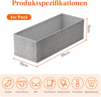 Lifewit 4 db-os Hemnes Fiókrendező Szett - Szürke Textil Tárolódoboz Ruhákhoz, Zoknikhoz, Fehérneműhöz, Gyerekruhákhoz - 39x15x11 cm 3