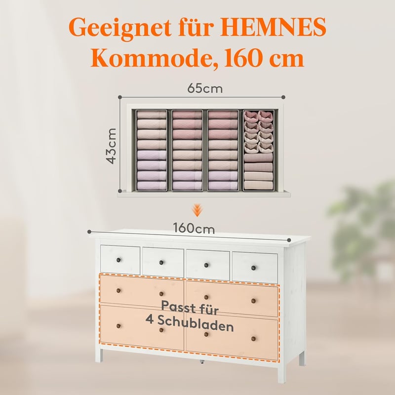 Lifewit 4 db-os Hemnes Fiókrendező Szett - Szürke Textil Tárolódoboz Ruhákhoz, Zoknikhoz, Fehérneműhöz, Gyerekruhákhoz - 39x15x11 cm
