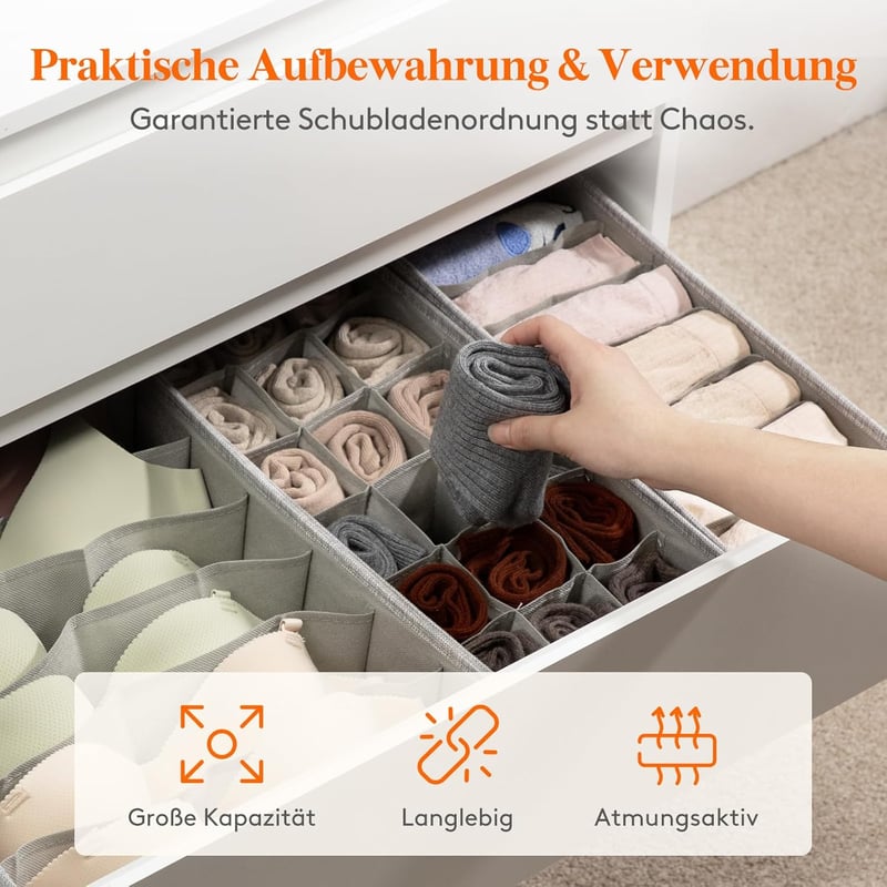 Lifewit 4 db-os Hemnes Fiókrendező Szett - Szürke Textil Tárolódoboz Ruhákhoz, Zoknikhoz, Fehérneműhöz, Gyerekruhákhoz - 39x15x11 cm