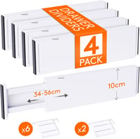 Lifewit 4 részes állítható fiók osztó szett, 34-56 cm hosszú, 10 cm magas, 8 betéttel 1