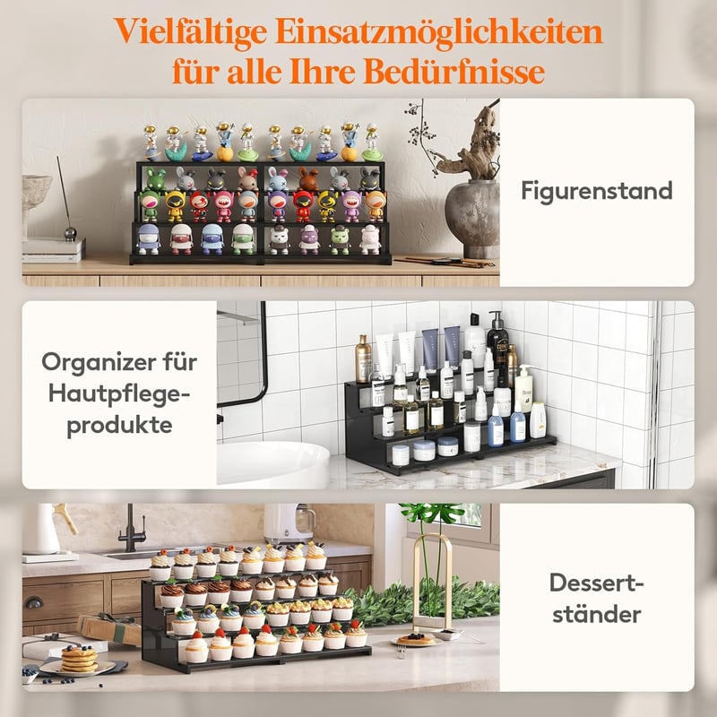 Lifewit 4 Szintes Fekete Polcos Állvány - Parfüm, Smink, Sütemény, Fűszer és Kozmetikai Rendszerező - Íróasztalra, Szekrénybe (30,5 cm)
