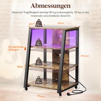 4-úrovňový HiFi stojan Lifewit s kolieskami, zásuvkami, rustikálna hnedá, audio regál s policami 3