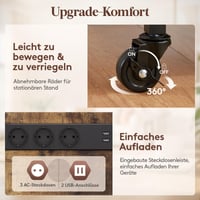 4-úrovňový HiFi stojan Lifewit s kolieskami, zásuvkami, rustikálna hnedá, audio regál s policami 6