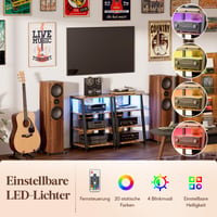 4-úrovňový HiFi stojan Lifewit s kolieskami, zásuvkami, rustikálna hnedá, audio regál s policami 4