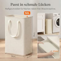 Coș de rufe pliabil și îngust Lifewit 50L - Recipient pentru rufe de culoare fildeș 4