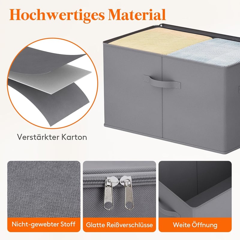 Lifewit 60L Összecsukható Tárolódoboz Szett - 6db Szürke Textil Ruhatároló Fedéllel és Fogantyúval, 56x32x33cm, Ruhákhoz, Ágyneműhöz