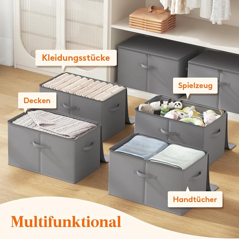 Lifewit 60L Összecsukható Tárolódoboz Szett - 6db Szürke Textil Ruhatároló Fedéllel és Fogantyúval, 56x32x33cm, Ruhákhoz, Ágyneműhöz