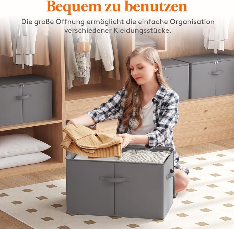 Lifewit 60L Összecsukható Tárolódoboz Szett - 6db Szürke Textil Ruhatároló Fedéllel és Fogantyúval, 56x32x33cm, Ruhákhoz, Ágyneműhöz