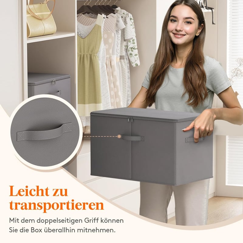 Lifewit 60L Összecsukható Tárolódoboz Szett - 6db Szürke Textil Ruhatároló Fedéllel és Fogantyúval, 56x32x33cm, Ruhákhoz, Ágyneműhöz