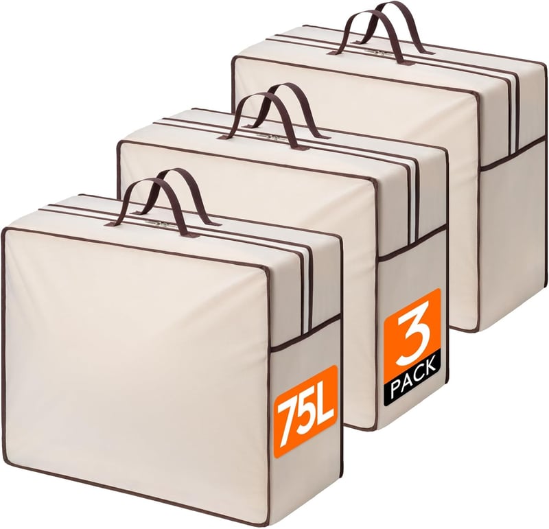 Lifewit 75L Tárolózsák 3db Erősített Fogantyúval XXL Paplan Ágynemű Tároláshoz