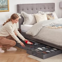 Lifewit Geantă de depozitare pentru pantofi sub pat cu fereastră transparentă și mâner, cutie pliabilă pentru pantofi, gri, 2 x 12 perechi 2