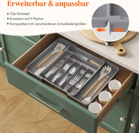 Lifewit Állítható Evőeszköztartó Fiókba - 30-50 cm Szélesség, 38 cm Mélység, Műanyag Konyhai Rendszerező Kanalaknak/Villáknak/Késeknek, Szür 5