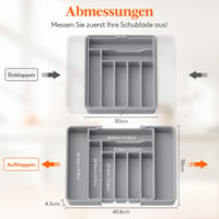 Lifewit Állítható Evőeszköztartó Fiókba - 30-50 cm Szélesség, 38 cm Mélység, Műanyag Konyhai Rendszerező Kanalaknak/Villáknak/Késeknek, Szür 4