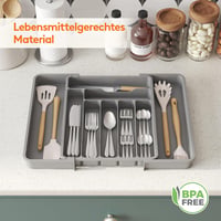Lifewit Állítható Evőeszköztartó Fiókba - 30-50 cm Szélesség, 38 cm Mélység, Műanyag Konyhai Rendszerező Kanalaknak/Villáknak/Késeknek, Szür 8
