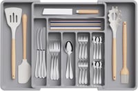 Lifewit Állítható Evőeszköztartó Fiókba - Műanyag Konyhai Rendszerező 33-57 cm Szélesség, 38 cm Mélység, Szürke Evőeszköz Szervező Kanál/Vil 1