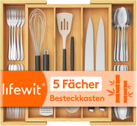 Lifewit bambusz evőeszköz tálca fiókba, 3-5 rekeszes, bővíthető 57 cm-ig 1