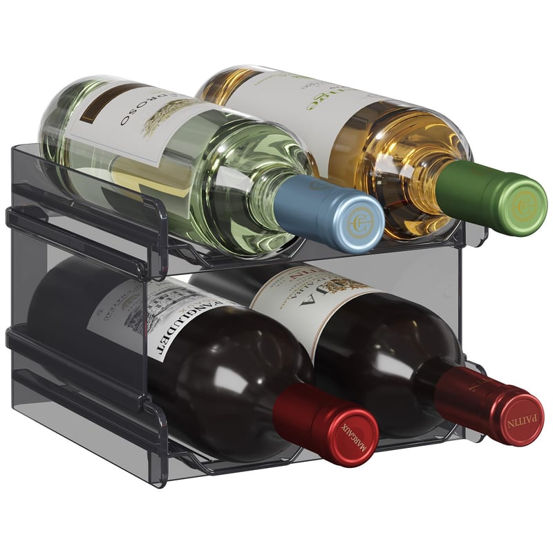 Suport stivuibil Lifewit pentru 4 sticle, pentru frigider, negru