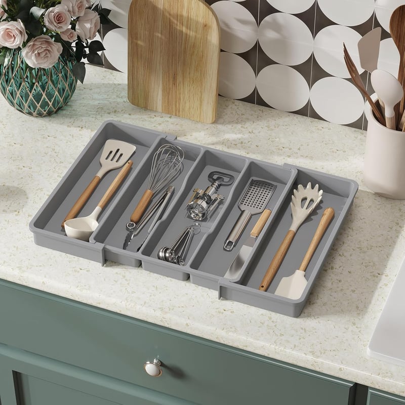 Lifewit Evőeszköz Tálca Fiókba, Bővíthető 57 cm, Szürke Szervező - 33~57 x 38 x 5 cm, 1, Gray