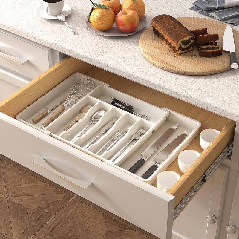 Lifewit Evőeszköz Tároló Fiók Szervező 40-50cm Fehér Expandálható Evőeszköz Rendszer
