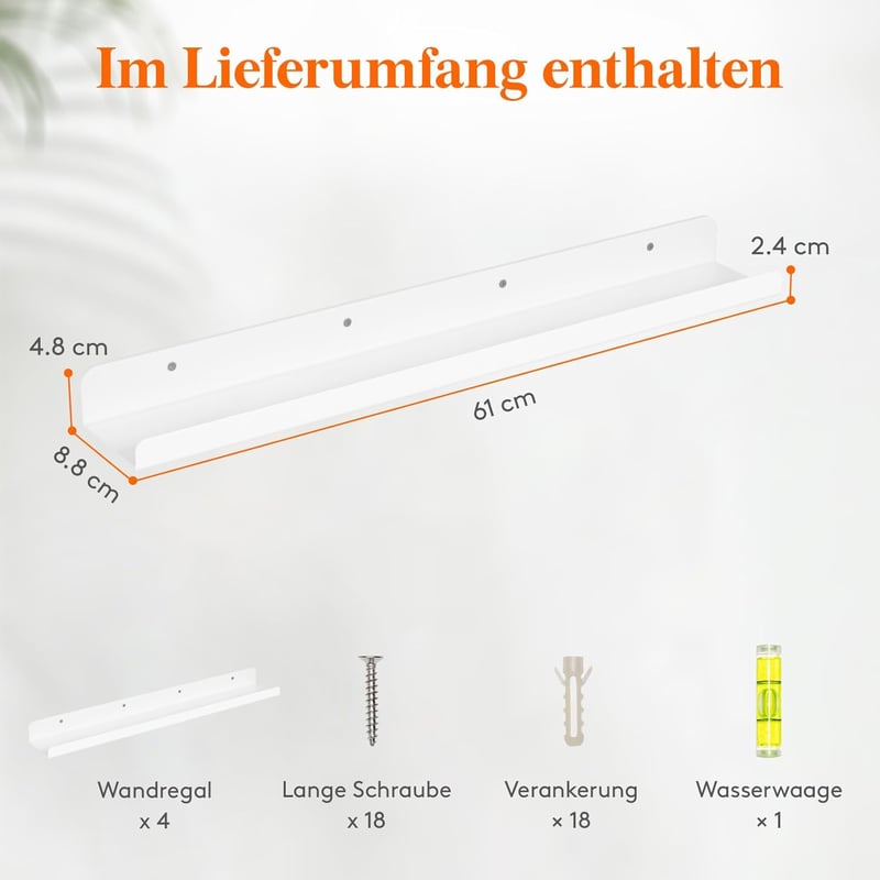 Lifewit Fali Polc Szett - 4 db 61 cm-es Akril U-alakú Lebegő Könyvespolc Gyerekszobába, Nappaliba - Fehér Minimál Dizájn Játékokhoz, Könyvek