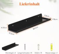 Lifewit Fali Polc Szett 4 db - Fekete Műanyag Lebegő Polcok 38 cm - Könyvek, Lemezek, Fotók Tárolására - Modern Helytakarékos Megoldás Nappa 3
