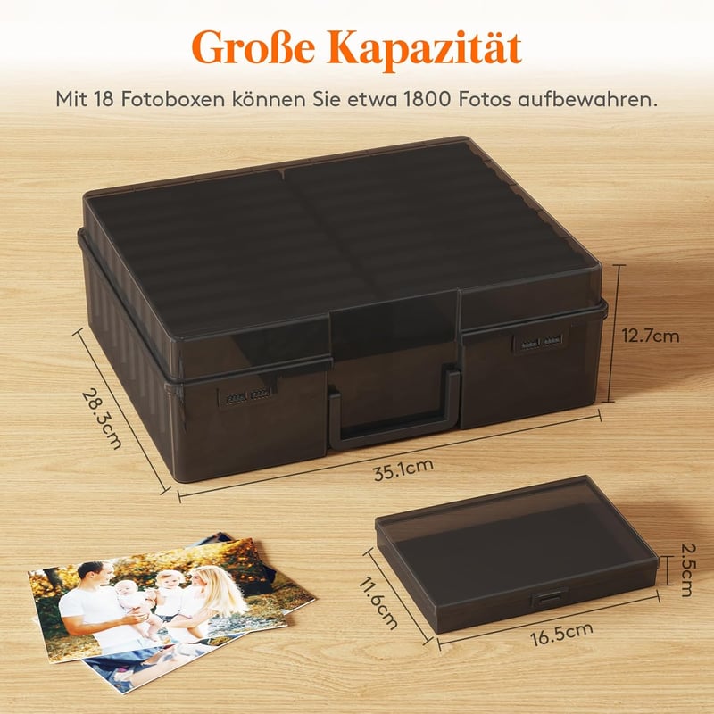 Lifewit Fotótárolódoboz 10,1x15,2cm 18 rekesszel Fekete - 1, Black
