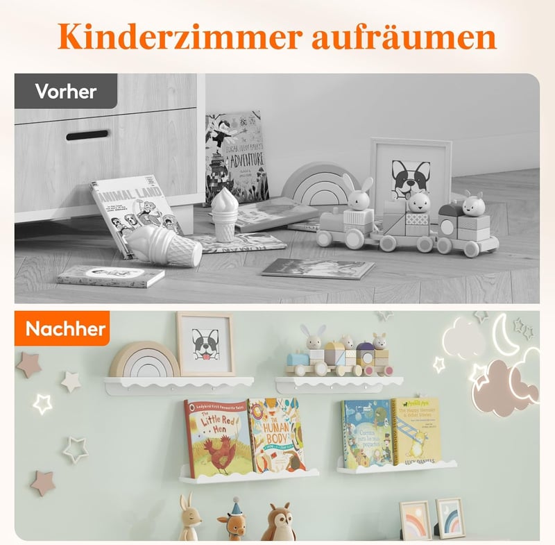 Lifewit Gyerekszobai Fali Polc Szett 4 db 38 cm Fehér Könyvespolc Babaszobához