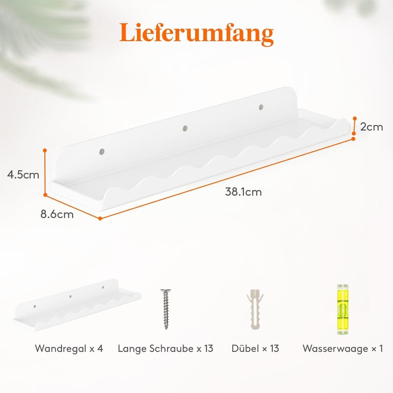 Lifewit Gyerekszobai Fali Polc Szett 4 db 38 cm Fehér Könyvespolc Babaszobához