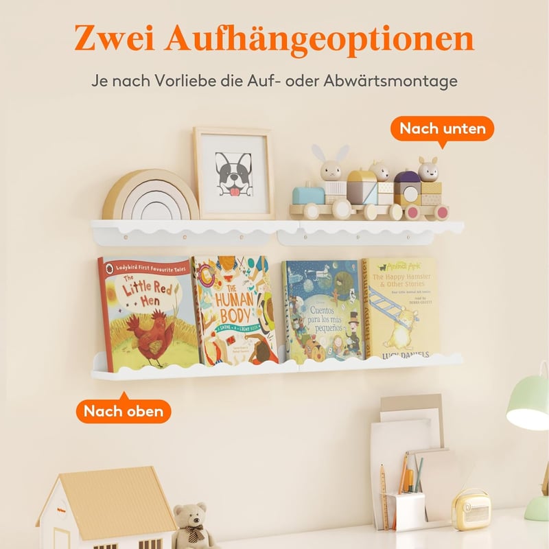 Lifewit Gyerekszobai Fali Polc Szett 4 db 38 cm Fehér Könyvespolc Babaszobához