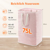 Lifewit Skladací kôš na bielizeň s úchytkami, 75 l, vodoodolný úložný box na oblečenie, uteráky a hračky, ružový 2