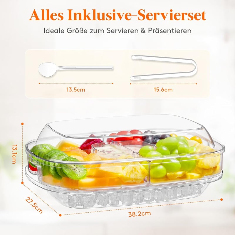 Lifewit Ovális Tálca Fedővel, 6 Rekeszes Snack Box Ládika