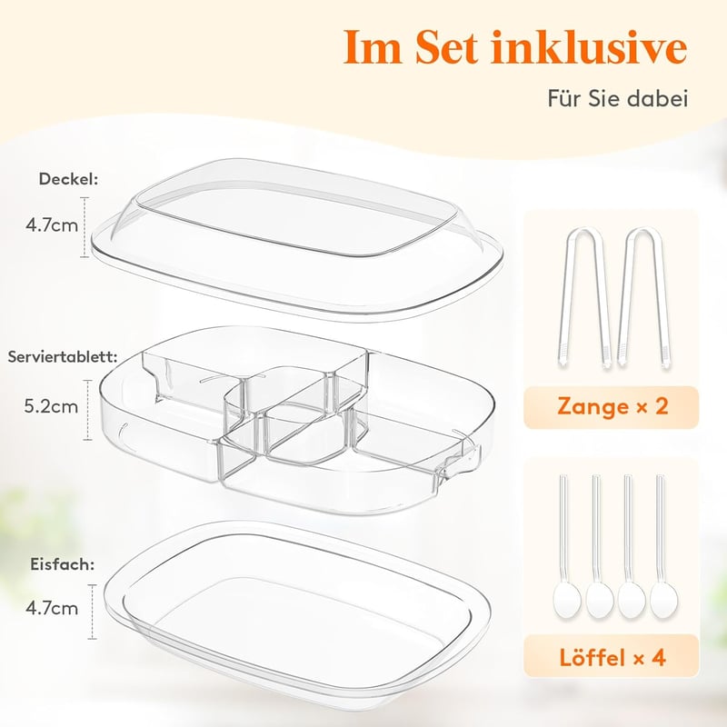Lifewit Ovális Tálca Fedővel, 6 Rekeszes Snack Box Ládika