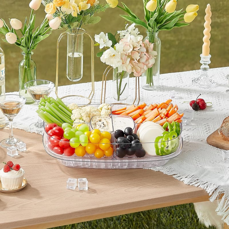 Lifewit Ovális Tálca Fedővel, 6 Rekeszes Snack Box Ládika