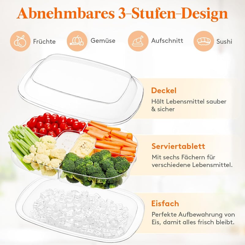 Lifewit Ovális Tálca Fedővel, 6 Rekeszes Snack Box Ládika