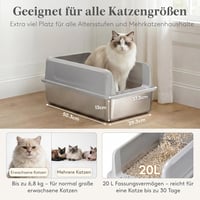 Lifewit rozsdamentes acél macskatoalett lapáttal magas peremmel nyitott alacsony szagszaggal közepes és nagy cicáknak 58 x 37 x 26 cm szürke 2