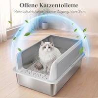 Lifewit rozsdamentes acél macskatoalett lapáttal magas peremmel nyitott alacsony szagszaggal közepes és nagy cicáknak 58 x 37 x 26 cm szürke 6