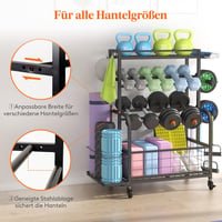 Lifewit Súlyzótartó Állvány Zárolható Kerekekkel, Kettlebell és Jóga Szőnyeg Tartóval 2
