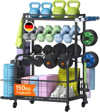 Lifewit Súlyzótartó Állvány Zárolható Kerekekkel, Kettlebell és Jóga Szőnyeg Tartóval 1
