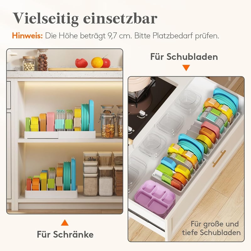 Lifewit Tejesdoboz Fedél Tartó 25-44 cm, Fehér Fiók Szervező 8 Osztóval - Groß (erweiterbar)