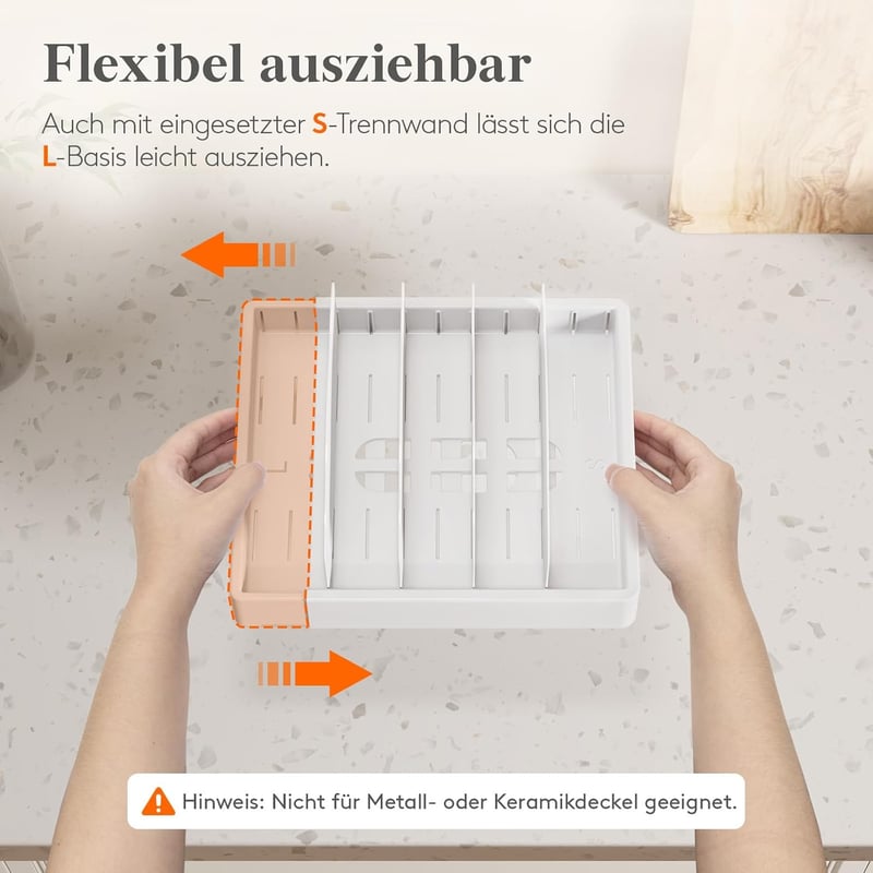 Lifewit Tejesdoboz Fedél Tartó 25-44 cm, Fehér Fiók Szervező 8 Osztóval - Groß (erweiterbar)