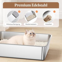 Lifewit XXL Macska WC Rozsdamentes Acélból - Fedeles Macskatoalett Pedálos Nyitással, Elülső Bejárattal, Lapáttal, Szürke, Nagyméretű Cicákn - gray, 22.8cm, 1 Packung 6