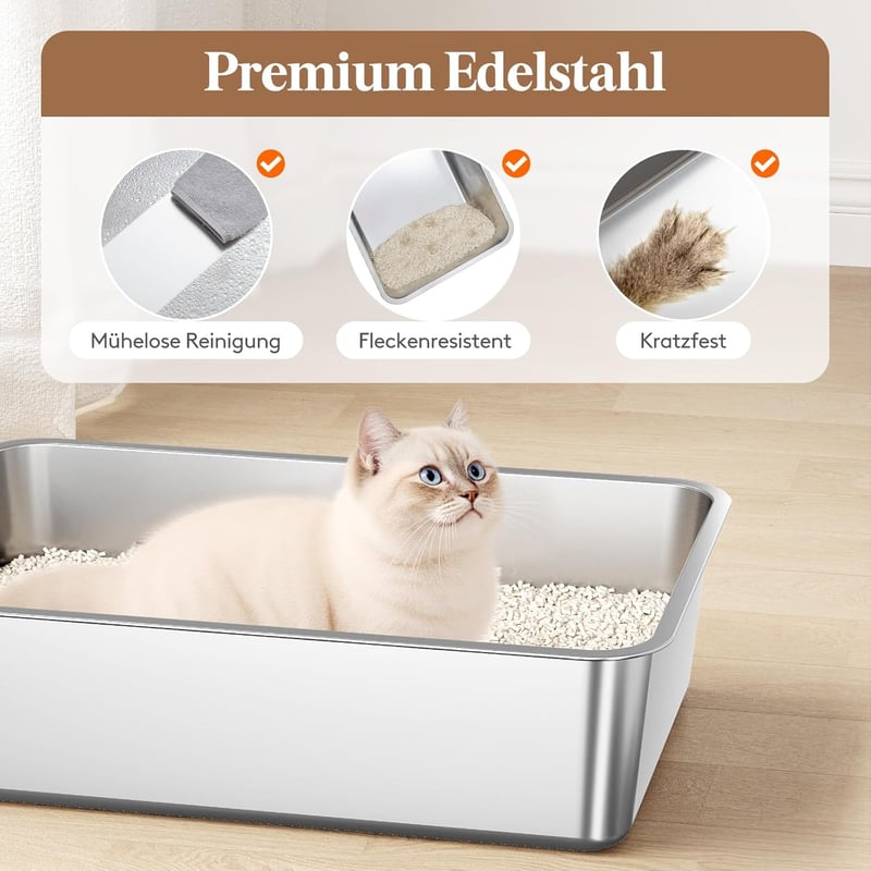 Lifewit XXL Macska WC Rozsdamentes Acélból - Fedeles Macskatoalett Pedálos Nyitással, Elülső Bejárattal, Lapáttal, Szürke, Nagyméretű Cicákn - gray, 22.8cm, 1 Packung