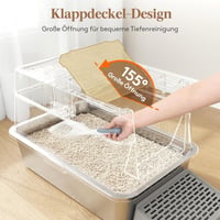 Lifewit XXL Macska WC Rozsdamentes Acélból - Fedeles Macskatoalett Pedálos Nyitással, Elülső Bejárattal, Lapáttal, Szürke, Nagyméretű Cicákn - gray, 22.8cm, 1 Packung 3