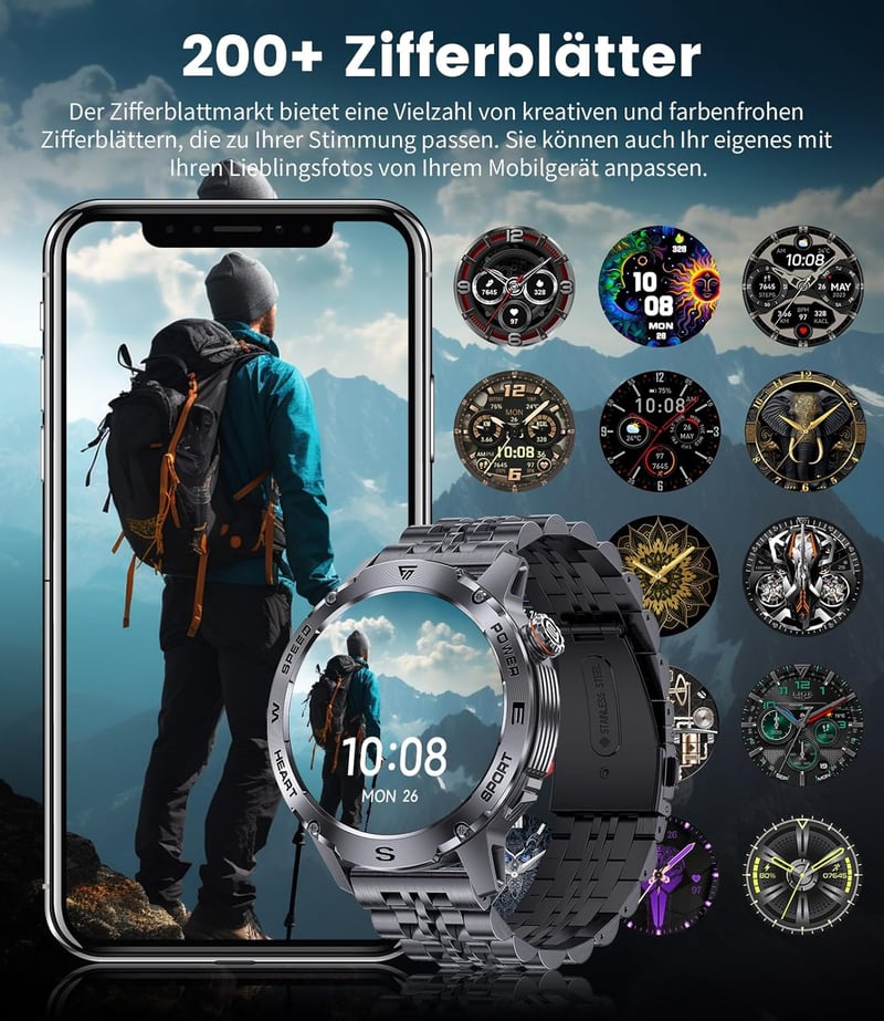 LIGE EF1 PRO Férfi Okosóra 1.43" AMOLED Kijelzővel - Bluetooth Hívás, 170+ Sportmód, 24/7 Pulzusmérés, IP68 Vízállóság, Android/iOS Kompatib