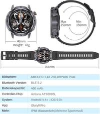 LIGE EF1 PRO Férfi Okosóra 1.43" AMOLED Kijelzővel - Bluetooth Hívás, 170+ Sportmód, 24/7 Pulzusmérés, IP68 Vízállóság, Android/iOS Kompatib 8