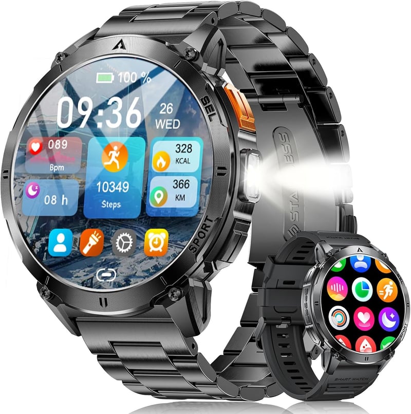 LIGE férfi katonai okosóra Bluetooth hívás 4,1 cm AMOLED kijelző zseblámpa LED 730 mAh 100 feletti sportmód pulzus alvás egészségfigyelő IP6