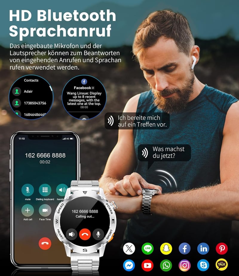 LIGE Férfi Okosóra 1.43" AMOLED Kijelzővel - Bluetooth Hívás, 170+ Sportmód, 24/7 Pulzusmérés, IP68 Vízállóság, Android/iOS Kompatibilis